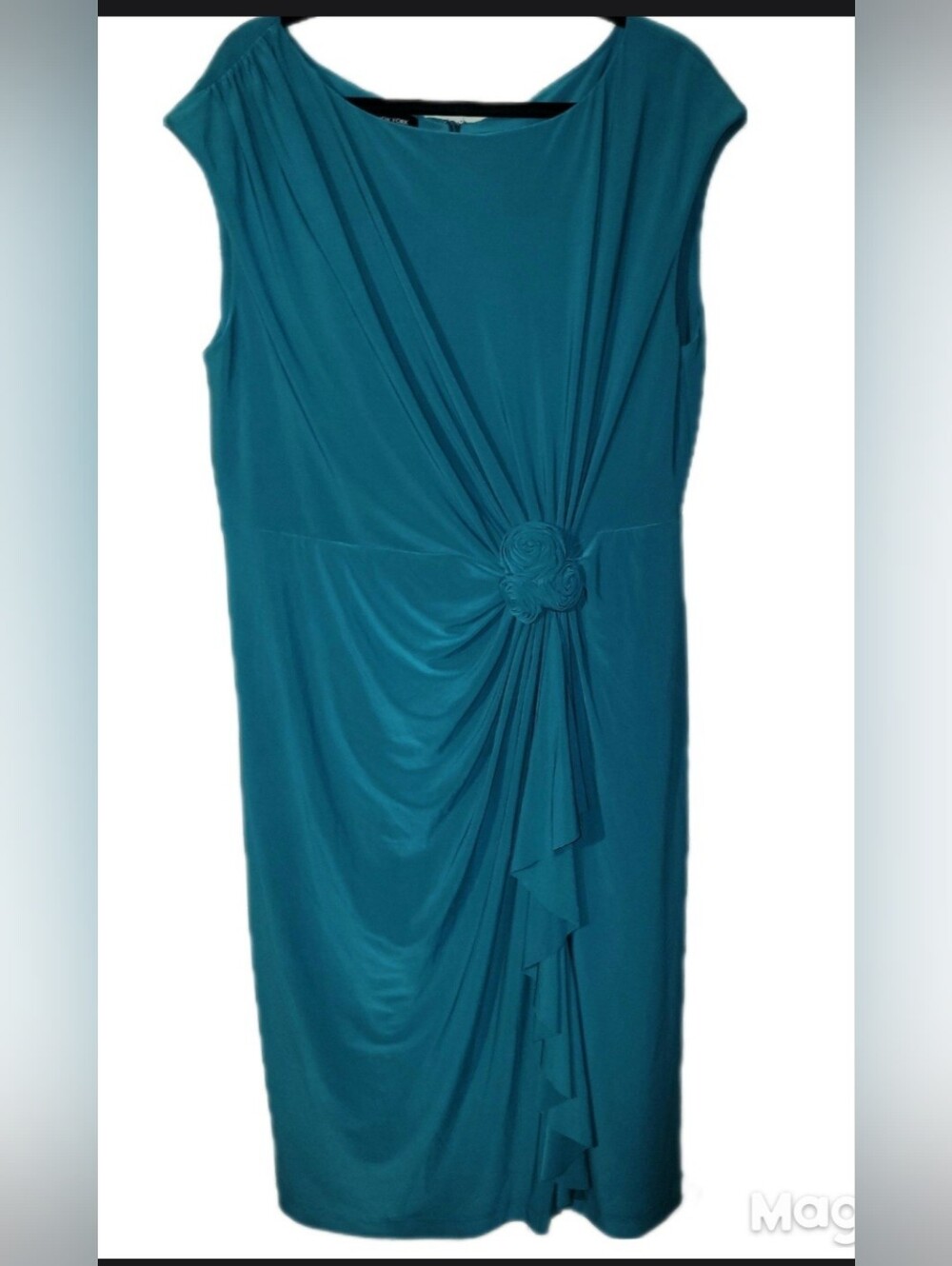 Jones New York Teal Green Cap Sleeve Twist Knot Size 16W Knee Length Dress